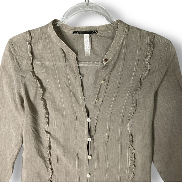 Vintage Free People Silk Blend Blouse Sz XS Ruffle Semi Sheer Open Button Y2K - Picture 7 of 15